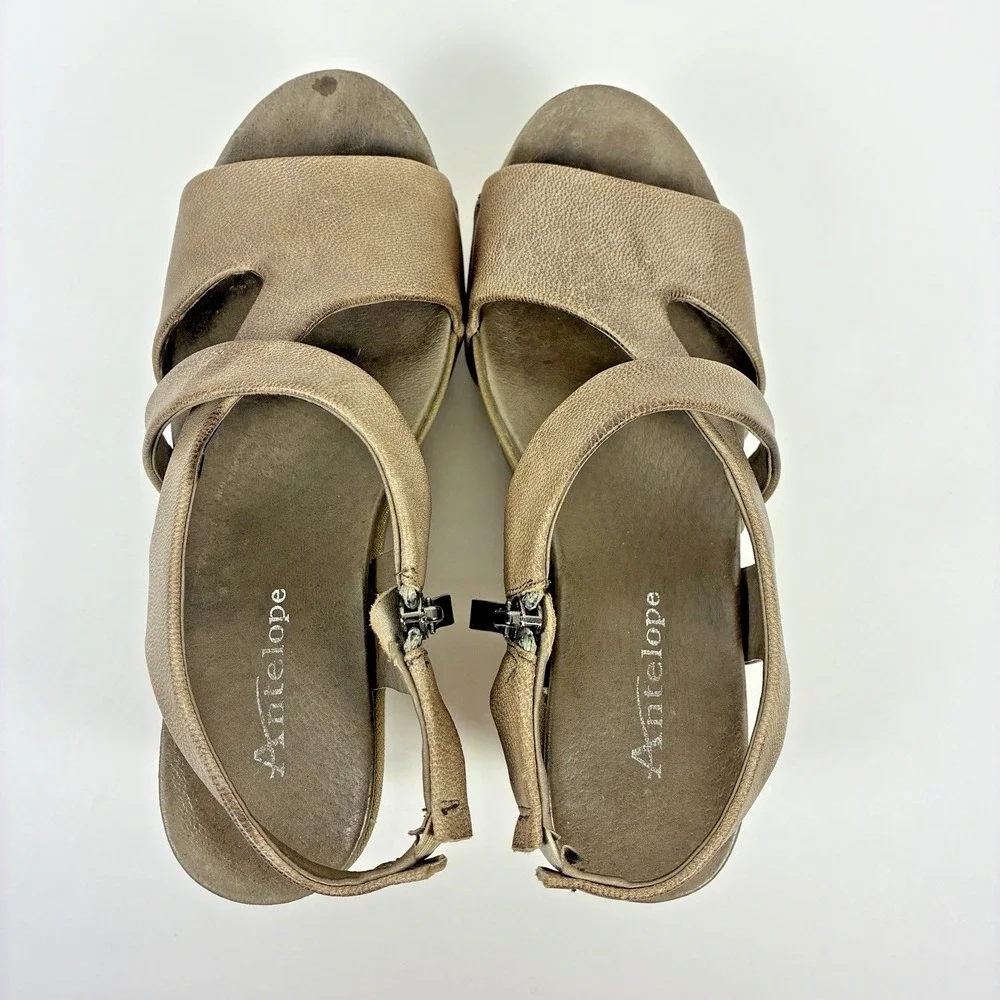 Antelope H43 Kaya Women's Metallic Taupe Leather Wedge Sandal EU 37 US 6.5